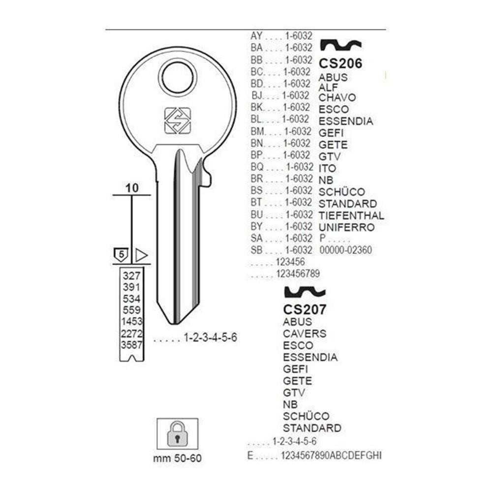 Chiave cilindro per la duplicazione cisa cs206