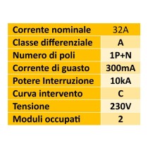 Magnetotermico differenziale 32A tipo A 300 mA curva C 1P+N 10kA 2M NB1L2H/C32-1PN-10-A300 - Chint