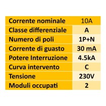 Magnetotermico differenziale 10A tipo A 30 mA curva C 1P+N 4.5kA 2M NB1L1/C10-1PN-4,5-A30 - Chint