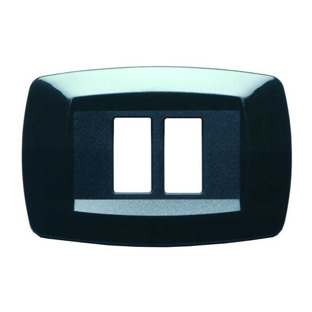 Placca 2 moduli modi scatola tonda nero - serie Master 16000
