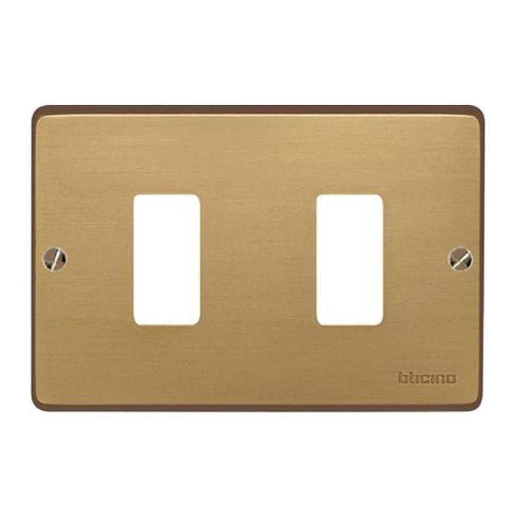 Placca 2 moduli con viti bronzo - serie Bticino Magic